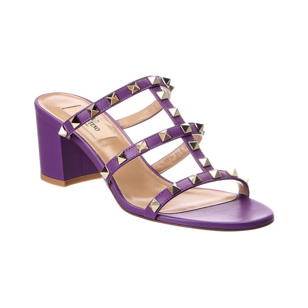 Valentino Rockstud Caged 60 Leather Sandal, Purple